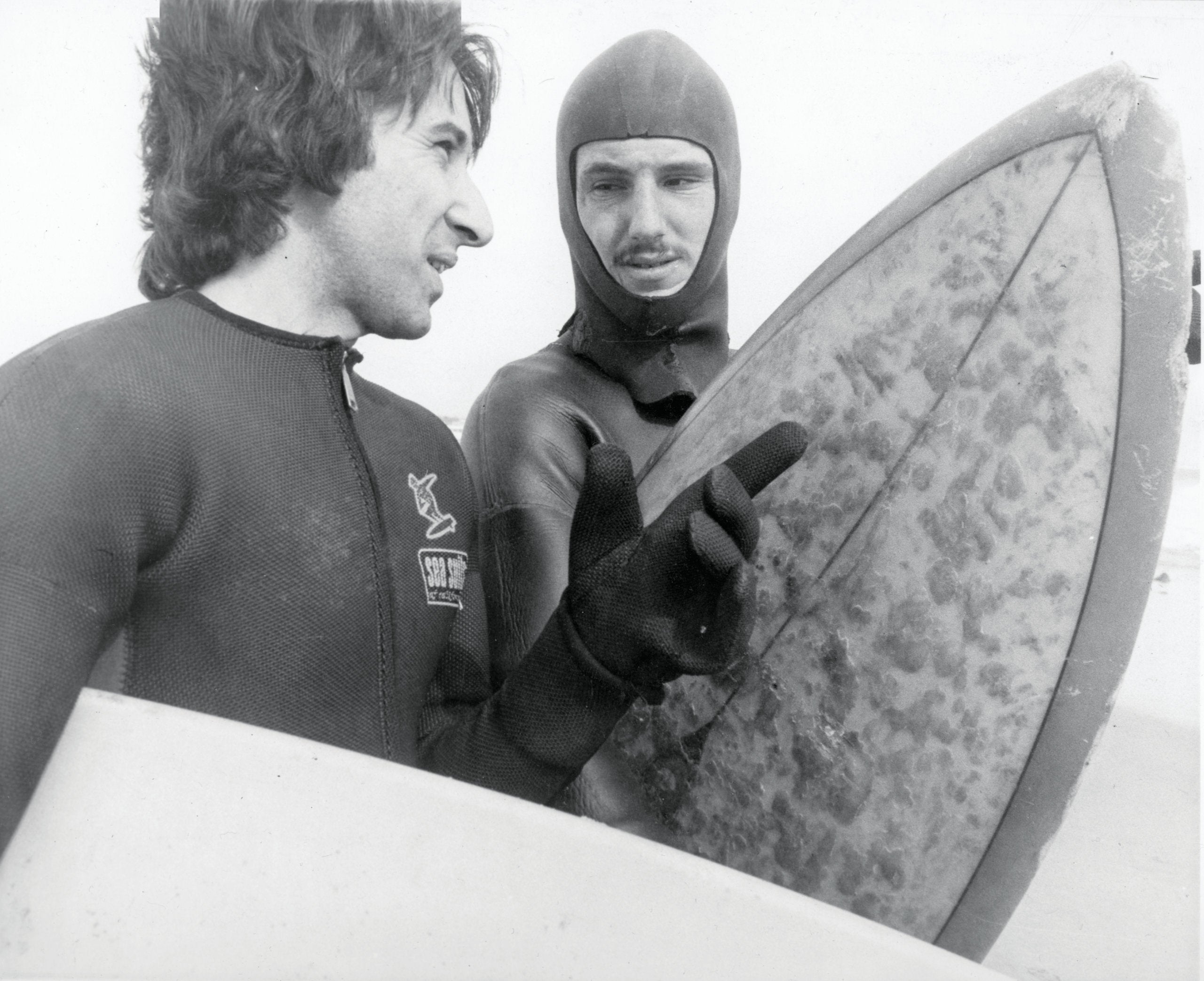 Pan and friend, Mario Frade, at the 1971 URI Winter Surf Contest. Photo: Courtesy Peter Panagiotis