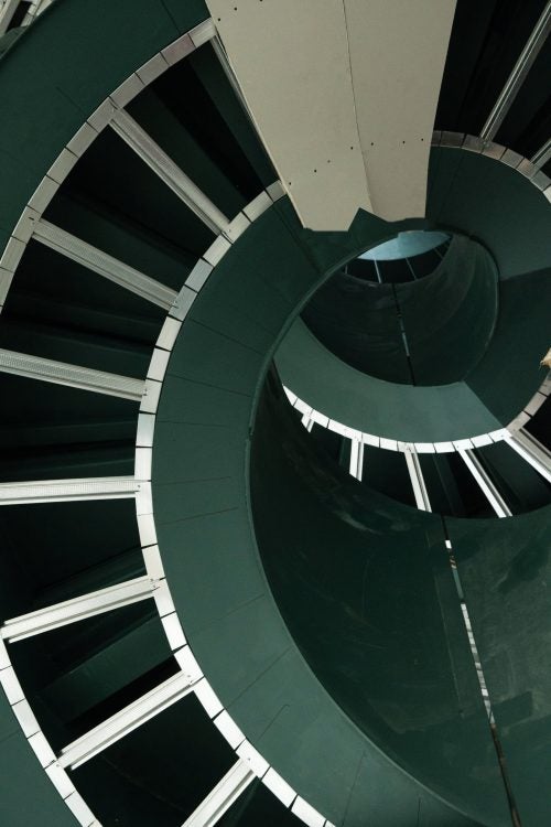 Detail of the spiral staircase under construction in URI's new College of Engineering complex