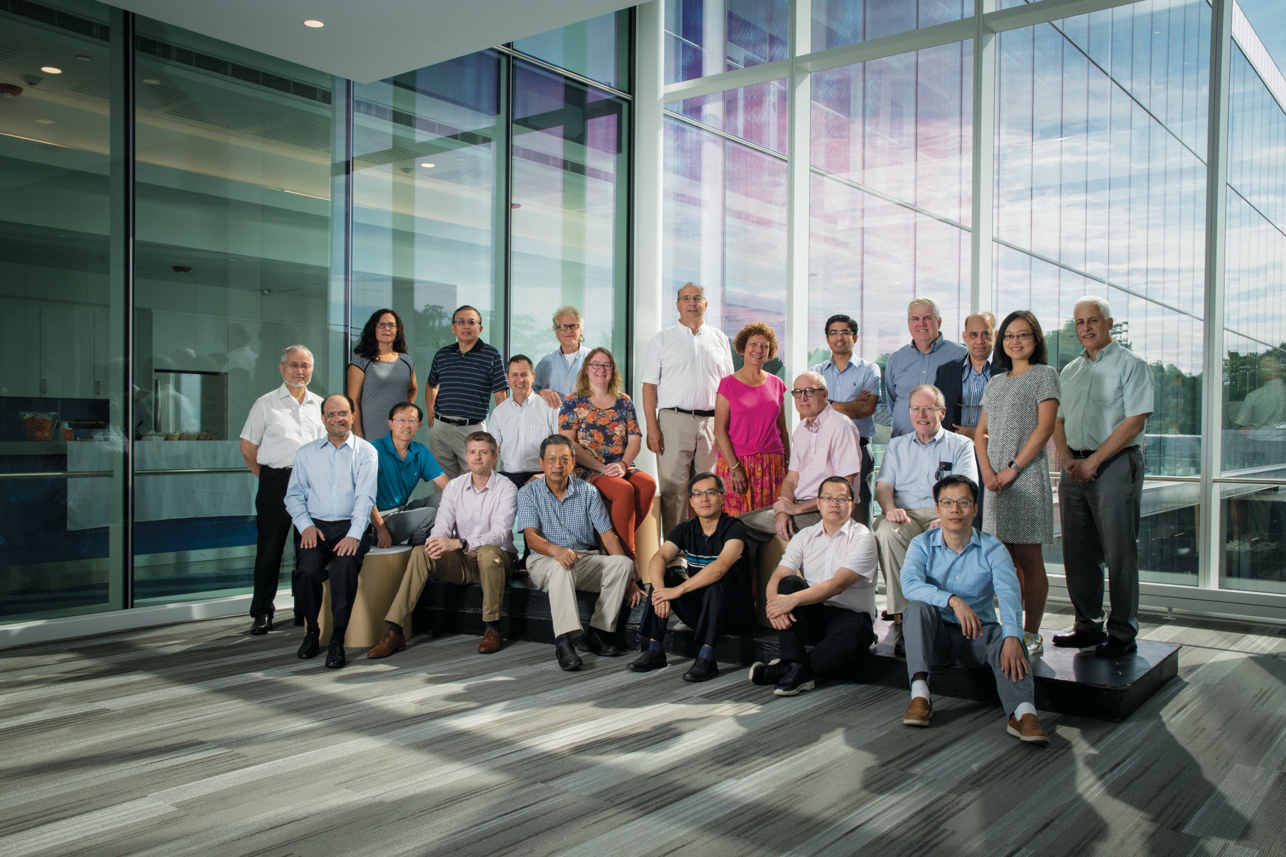 A group shot of some faculty gathered in the URI College of Engineering's new facility.