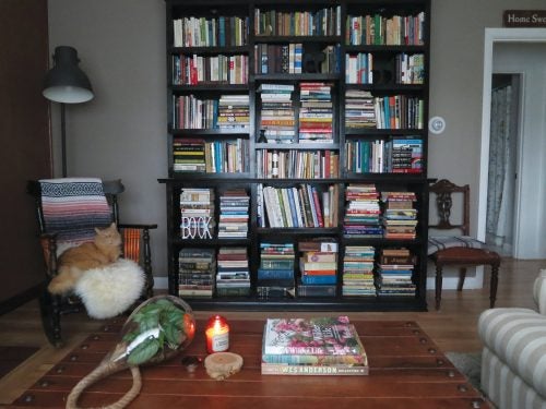 A reader's nooks shows the book collection at the Schneider and Edwards homestead
