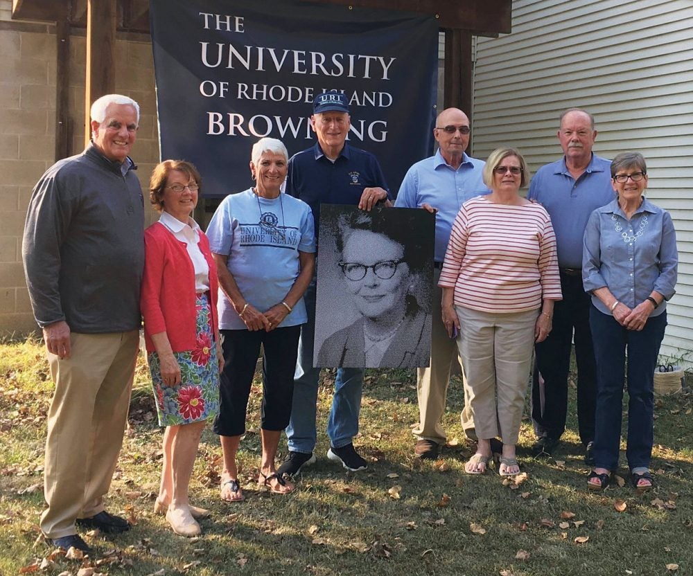 Former RAs gather to remember Mrs. Lambert, and hold her picture, at a reunion in September 2019 in Gettysburg, Pennsylvania.