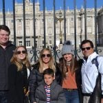 A family standing in front of a palace in Europe
