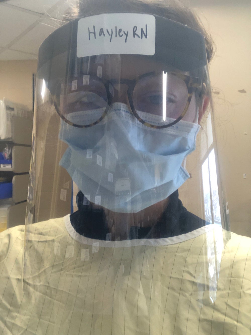 Hayley Del Padre weaning a mask and a face shield