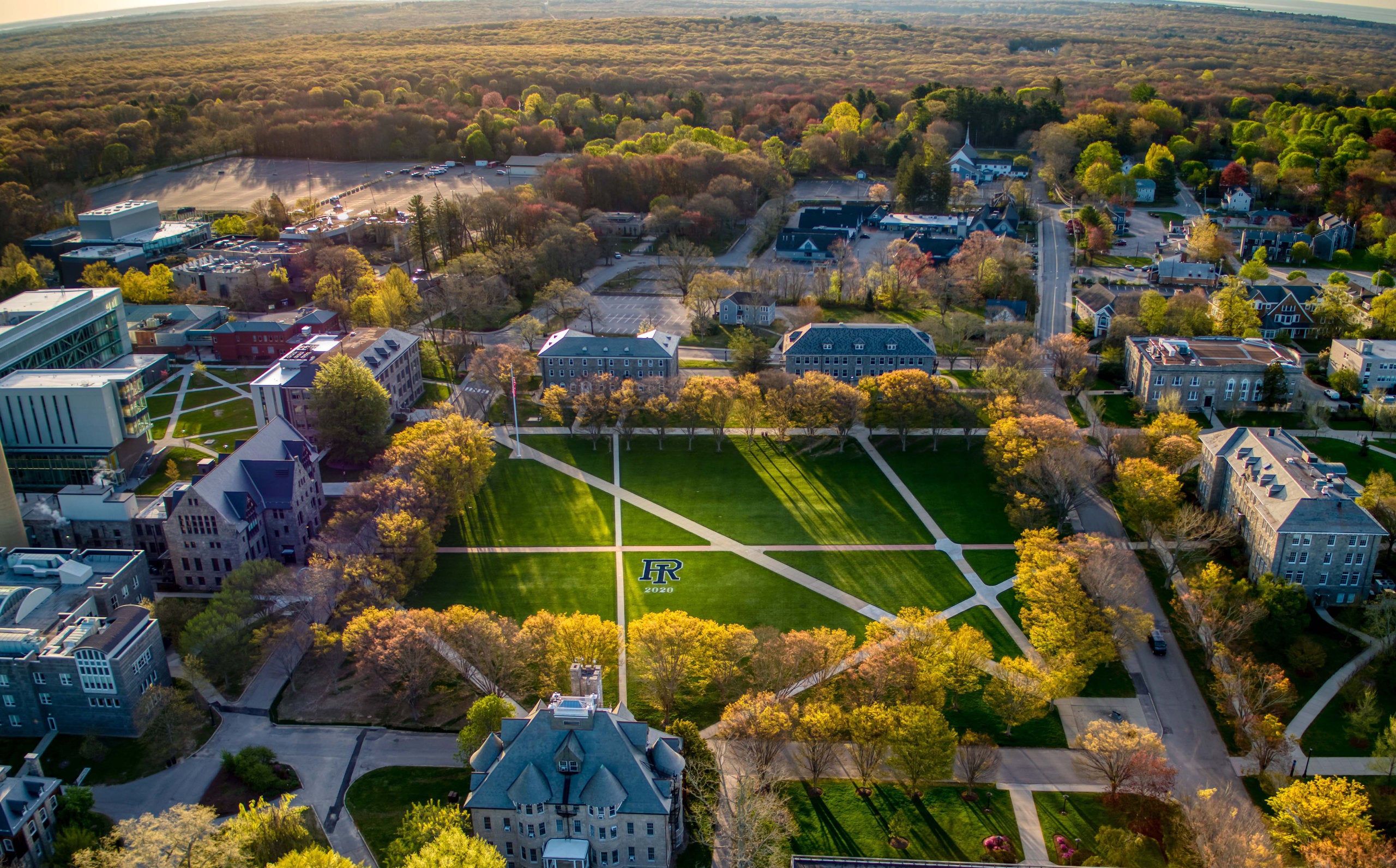 An aerial view of the quadrangle on the Kingston Campus