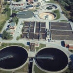An aerial view of a wastewater treatment facility