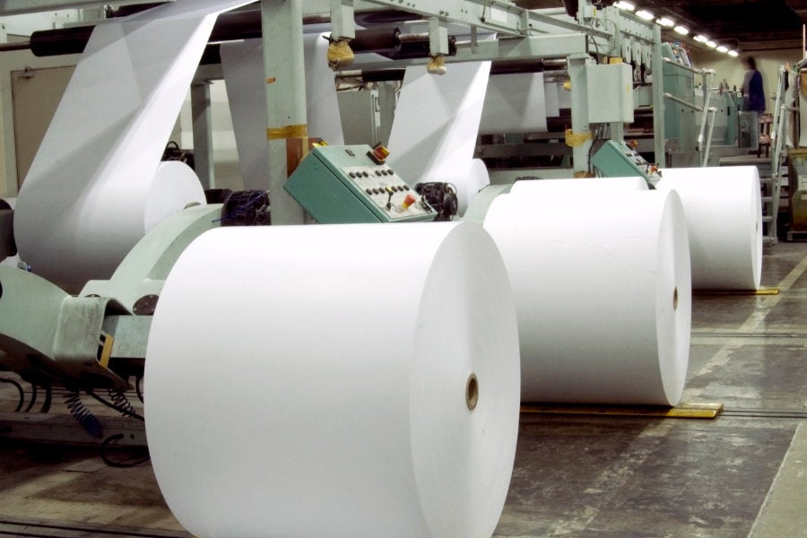 Massive rolls at a printing plant where the sheets are cut at the desired dimension.