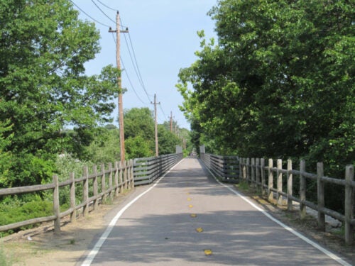 Bridge carrying  the Washington Secondary Trail over the South Branch of the Pawtuxet River  in West Warwick, Rhode Island.