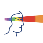 a line drawing of a woman's face with a prism starting behind her head, moving through her eyes, and ending in the distance