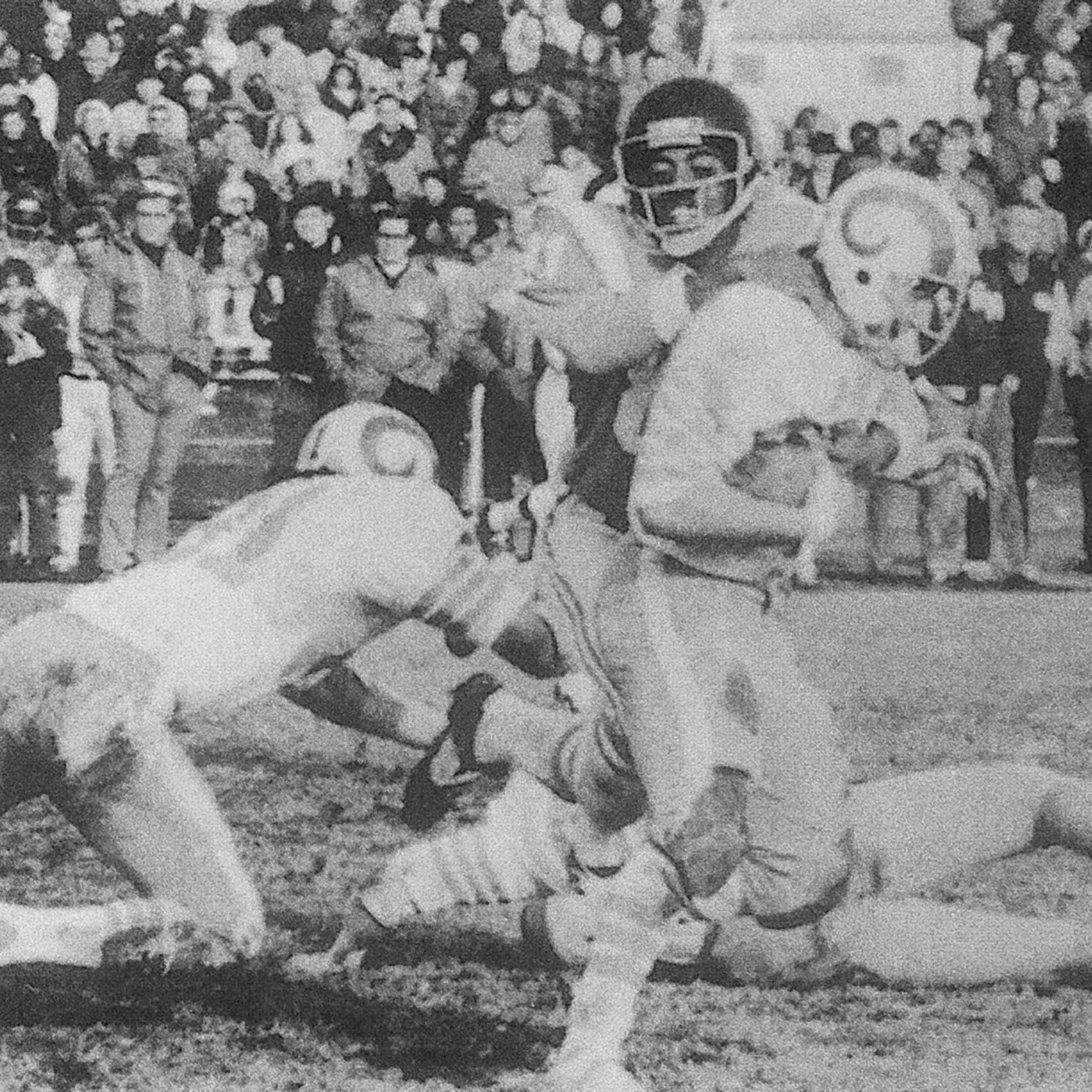David Zyons ’75 returning an interception in The Turkey Bowl of Thanksgiving Day—Nov. 22, 1973—between URI and the U.S. Air Force in Frankfurt, Germany.