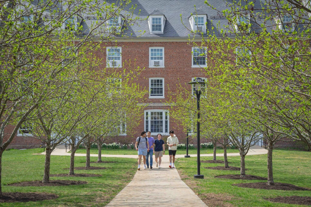 Students walking on campus.