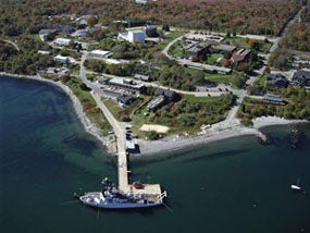 Aerial view of URI's bay campus.