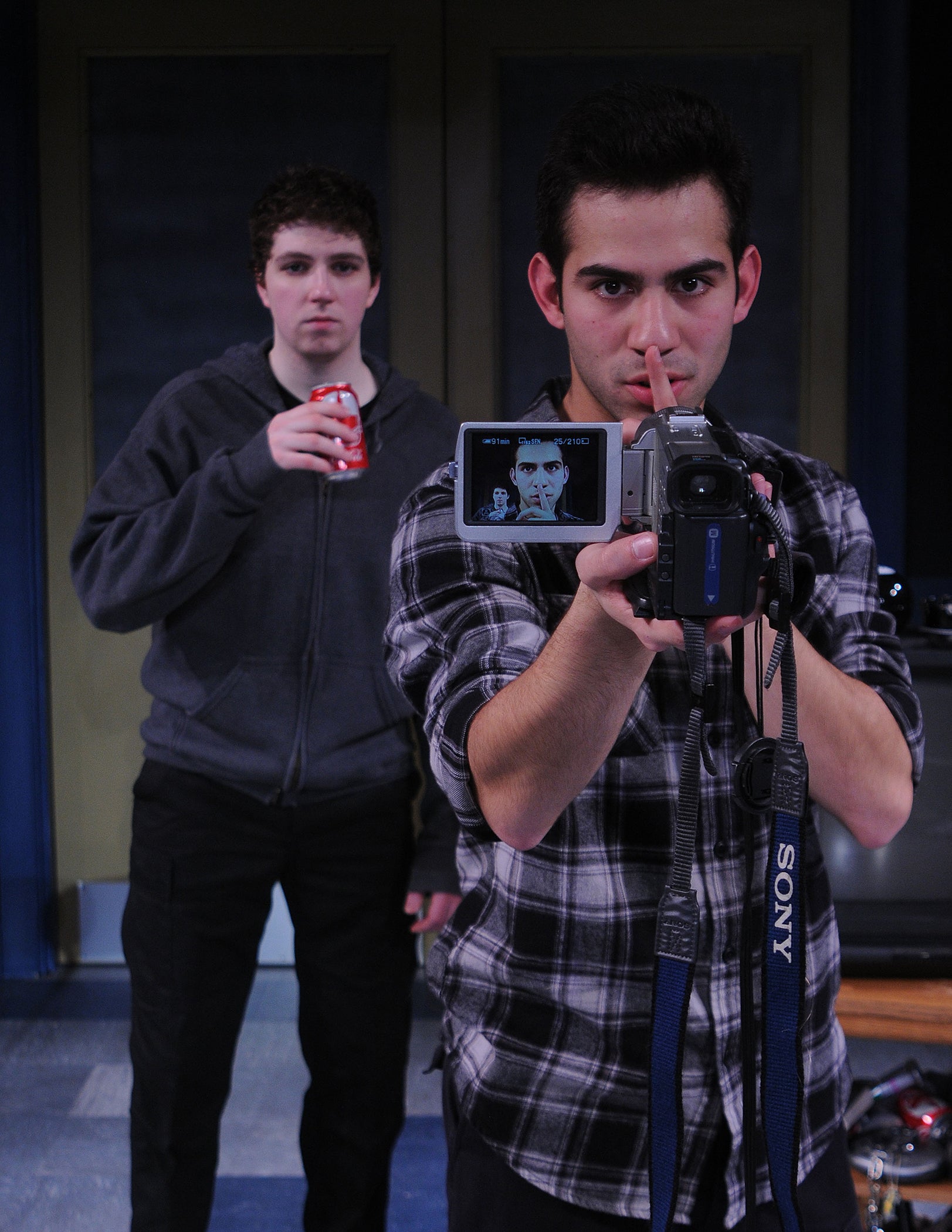 Guevara, front, in the URI Theatre production of “columbinus,”