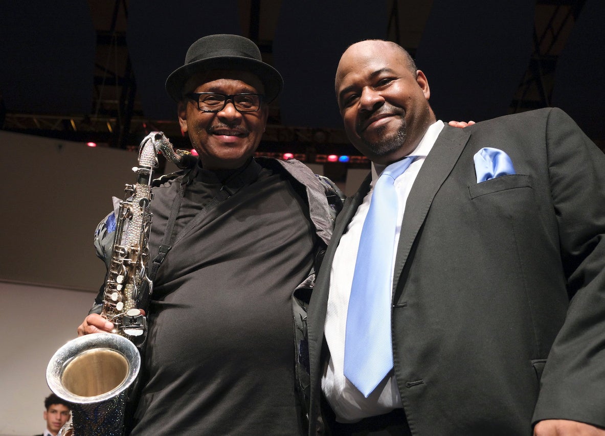 Calvin Stemley, and professor Emmett Goods at the URI Jazz Big Band Concert
