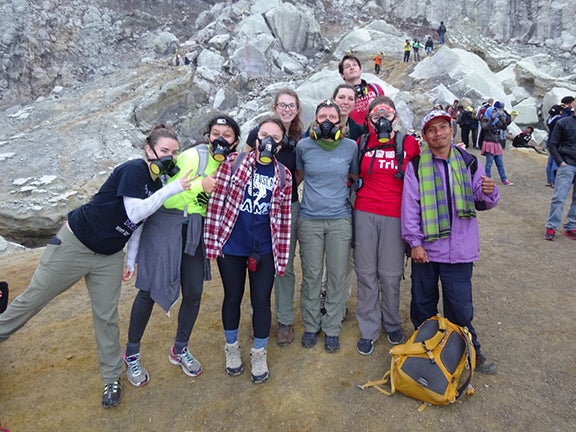 URI Students at an Indonesian volcano crater