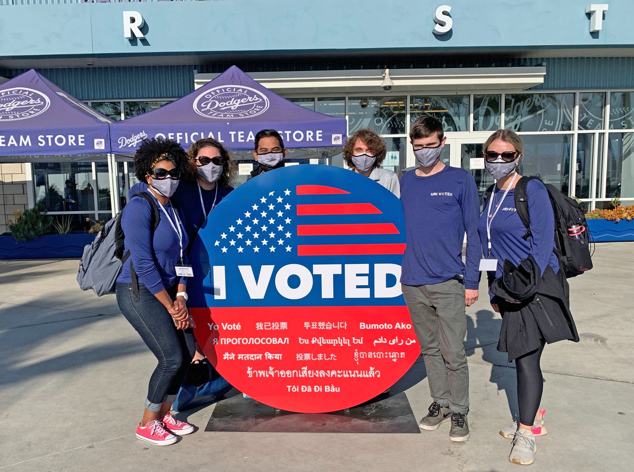 URI VOTES team outside of Dodger Stadium in Los Angeles