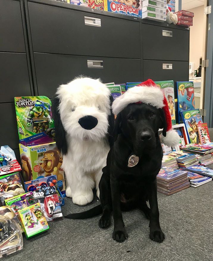 Police dog Figaro guards the toys