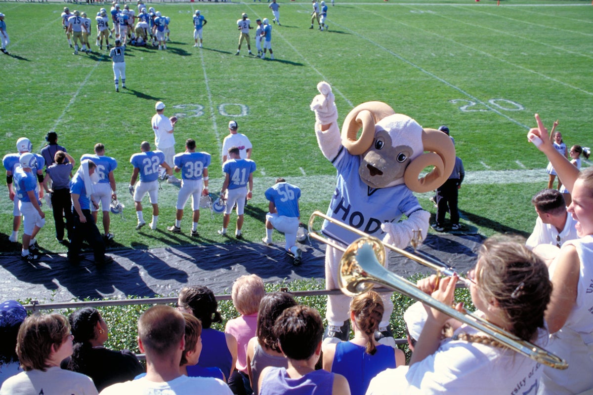 KINGSTON, RI - SEPTEMBER 17: Rhode Island Rams mascot Rhody takes
