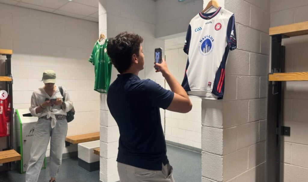 students document soccer kits and sports memorabilia at Croke Park in Dublin.