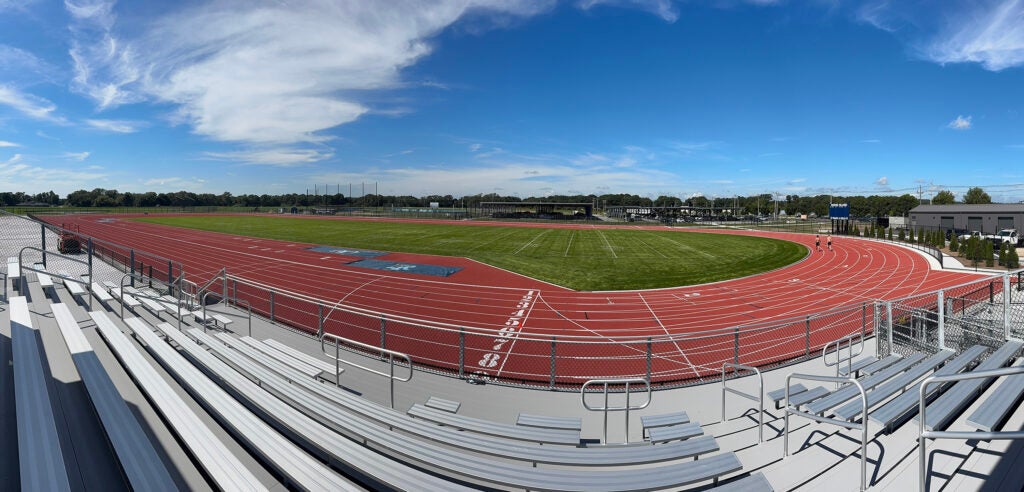 panoramic view of nine-lane track.