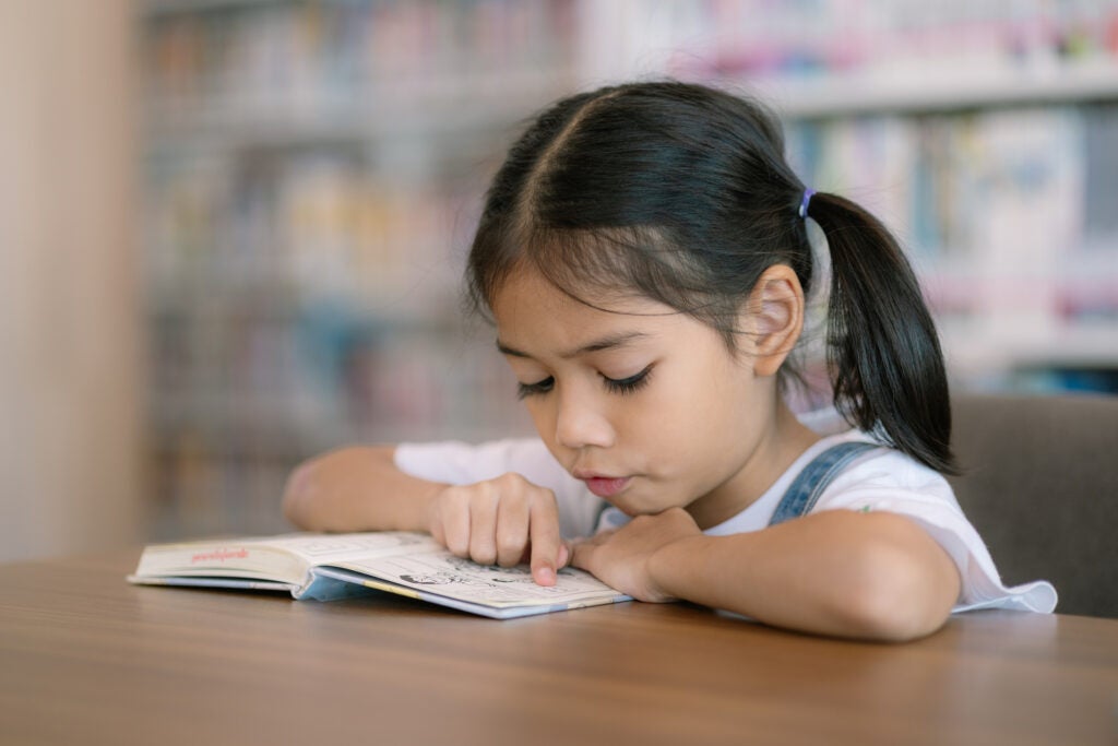 A young girl reading a book
