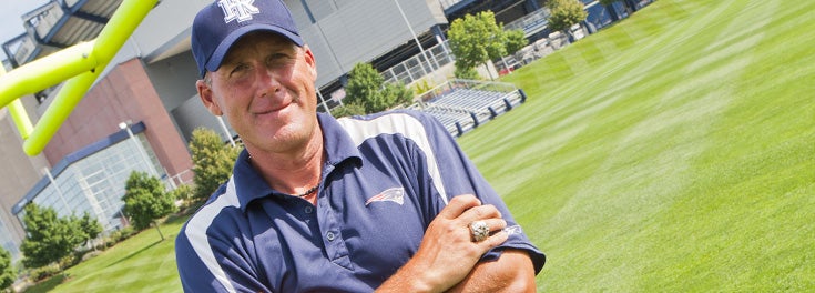 URI alumnus Jon Bengston at Gillette Stadium practice field