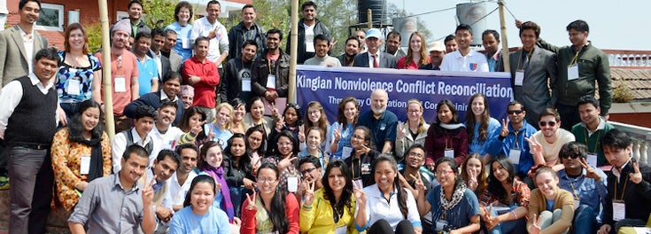 Large group of students from URI and Nepal at the Kingian Nonviolence Conference in Nepal