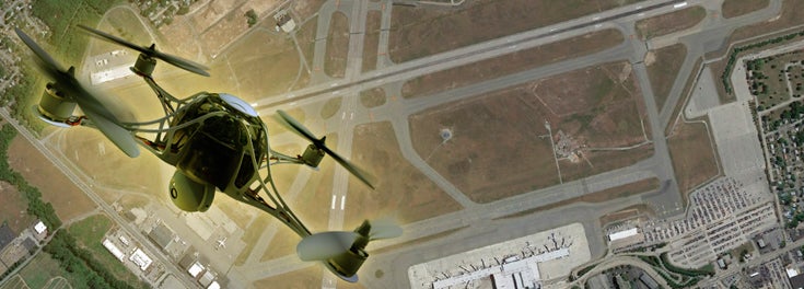 image of a drone hovering over a Google Earth representation of Green Airport