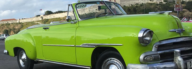 vintage green car in Cuba