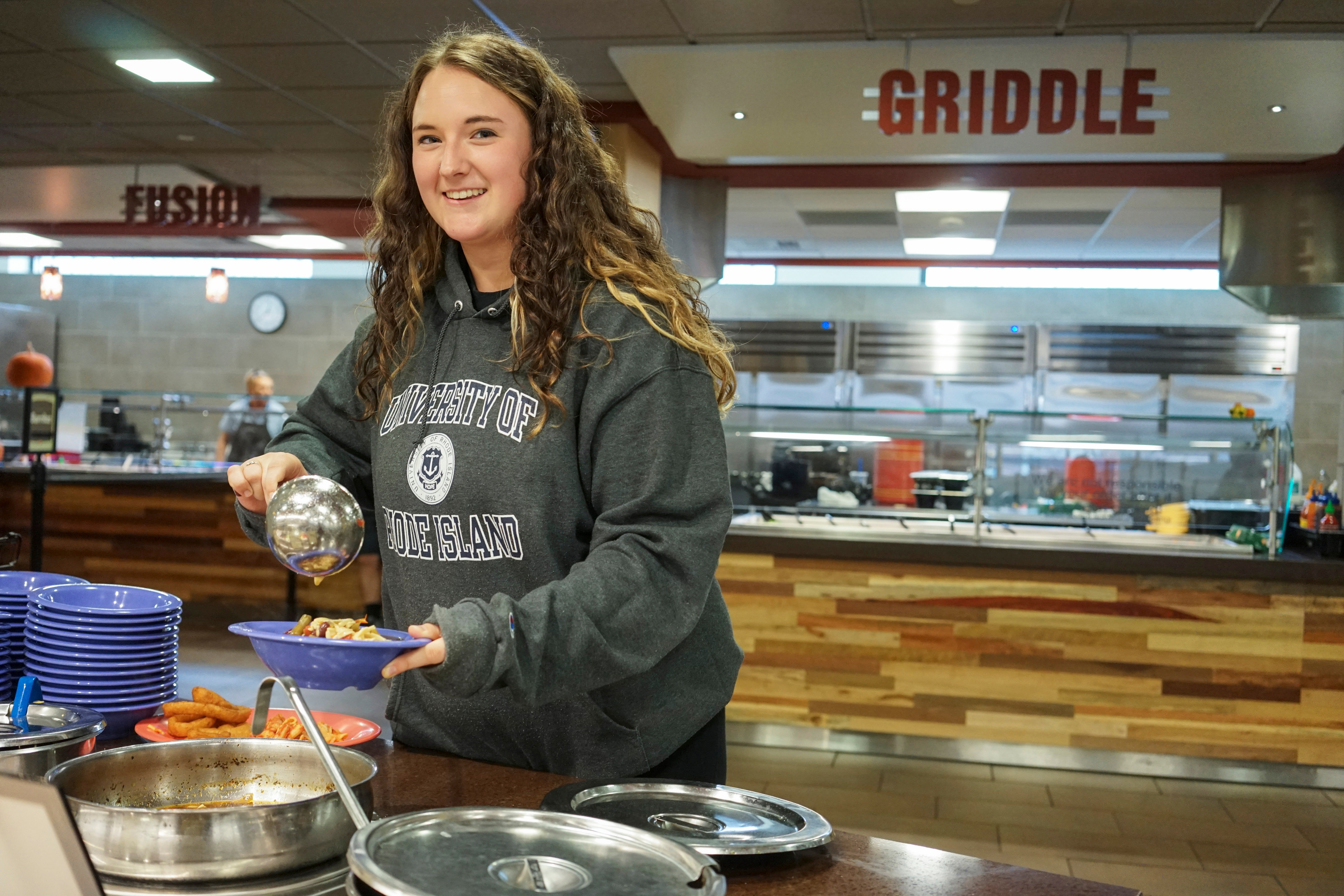 student serving soup in Butterfield dining