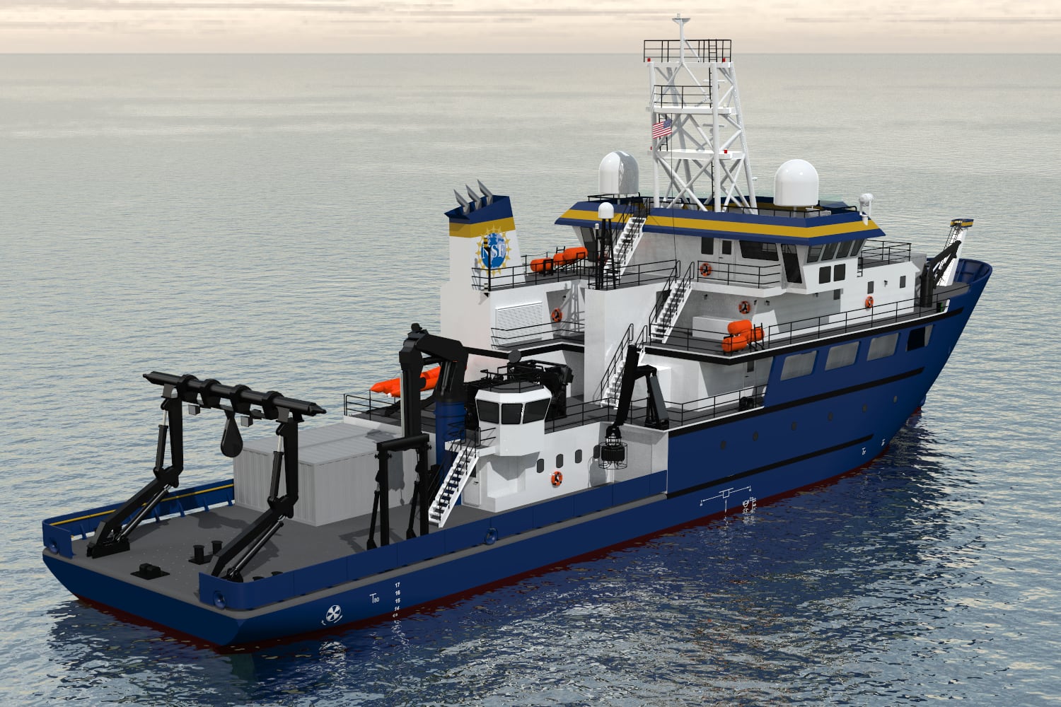 rendering of the R/V Resolution from the rear starboard