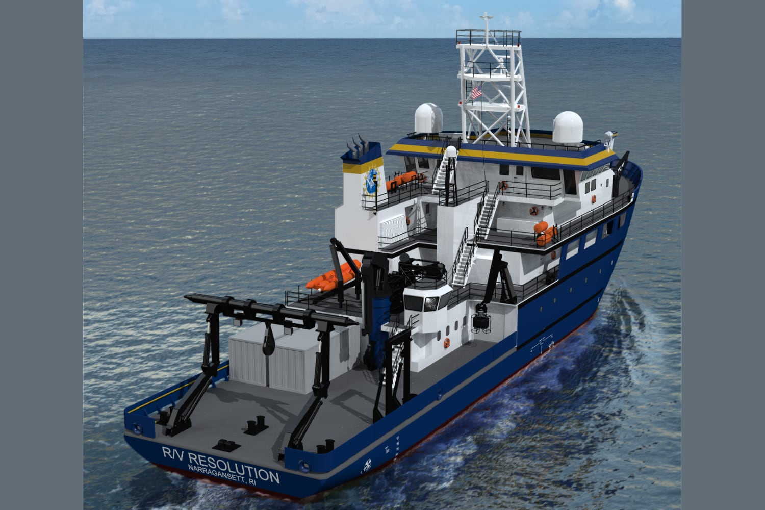 rendering of the R/V Resolution from the rear starboard