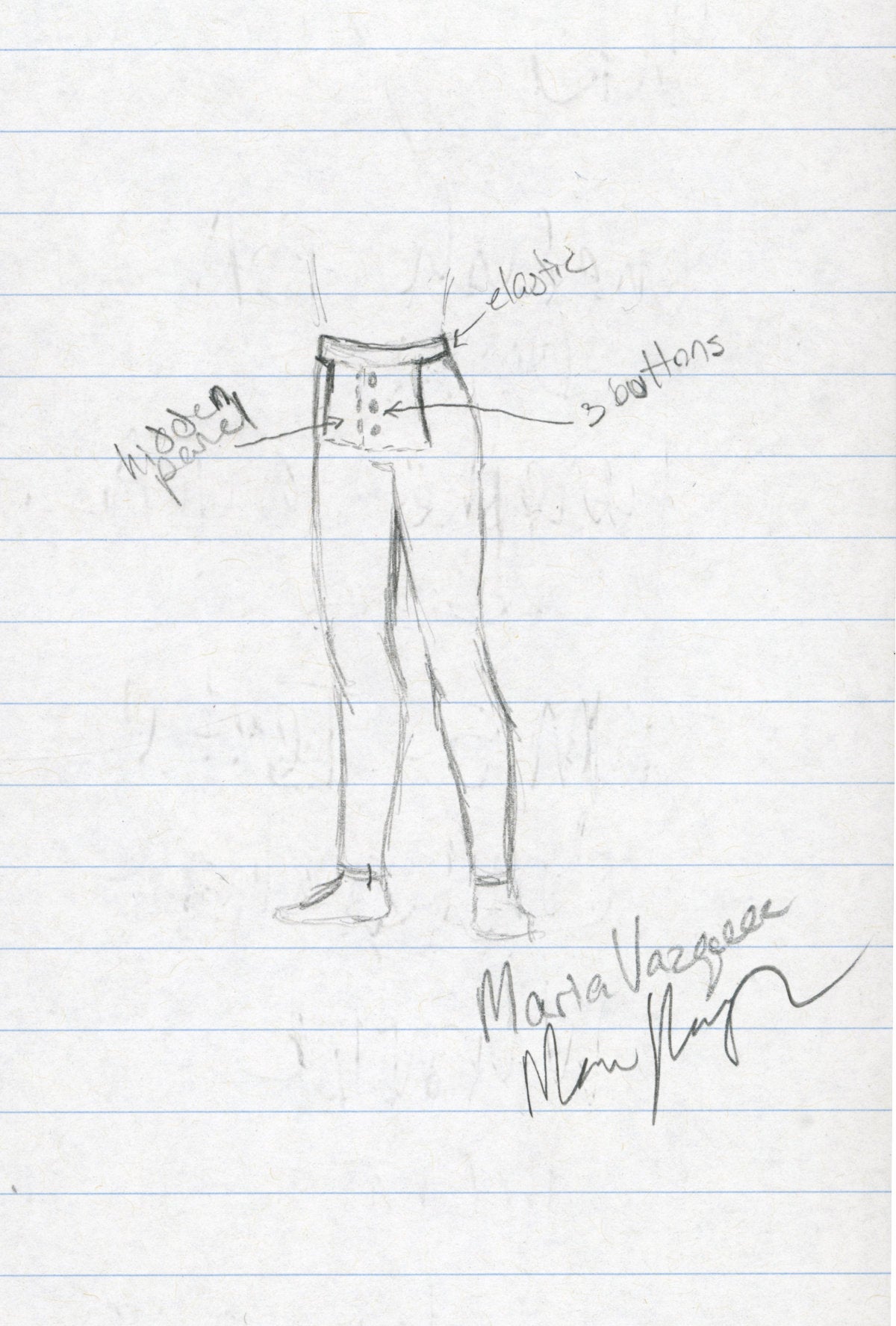 A design sketch of leggings with a skirt overlay, by Maria Vasquez