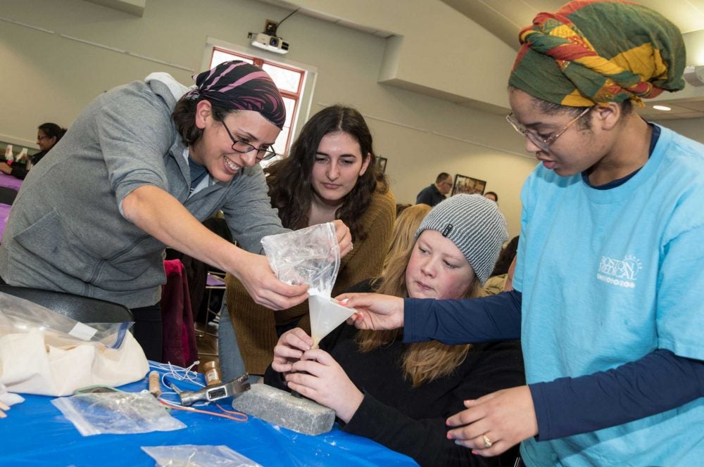 Mindy Levine, Adelaide Levinson and other students working on a Sugar Science project
