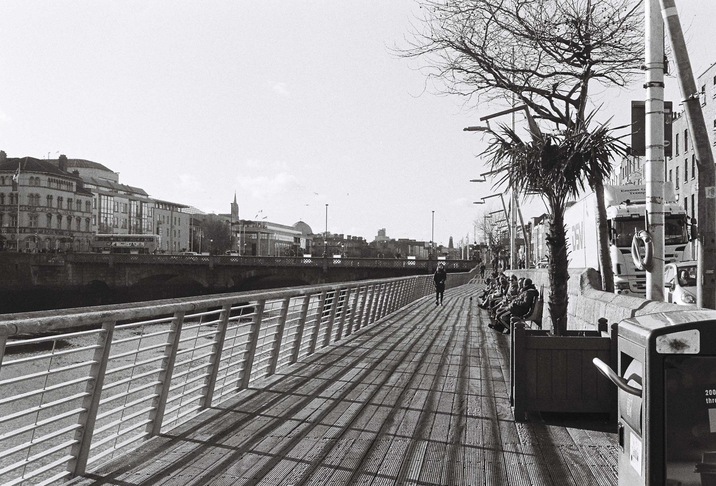 boardwalk along the Liffey River in Dublin
