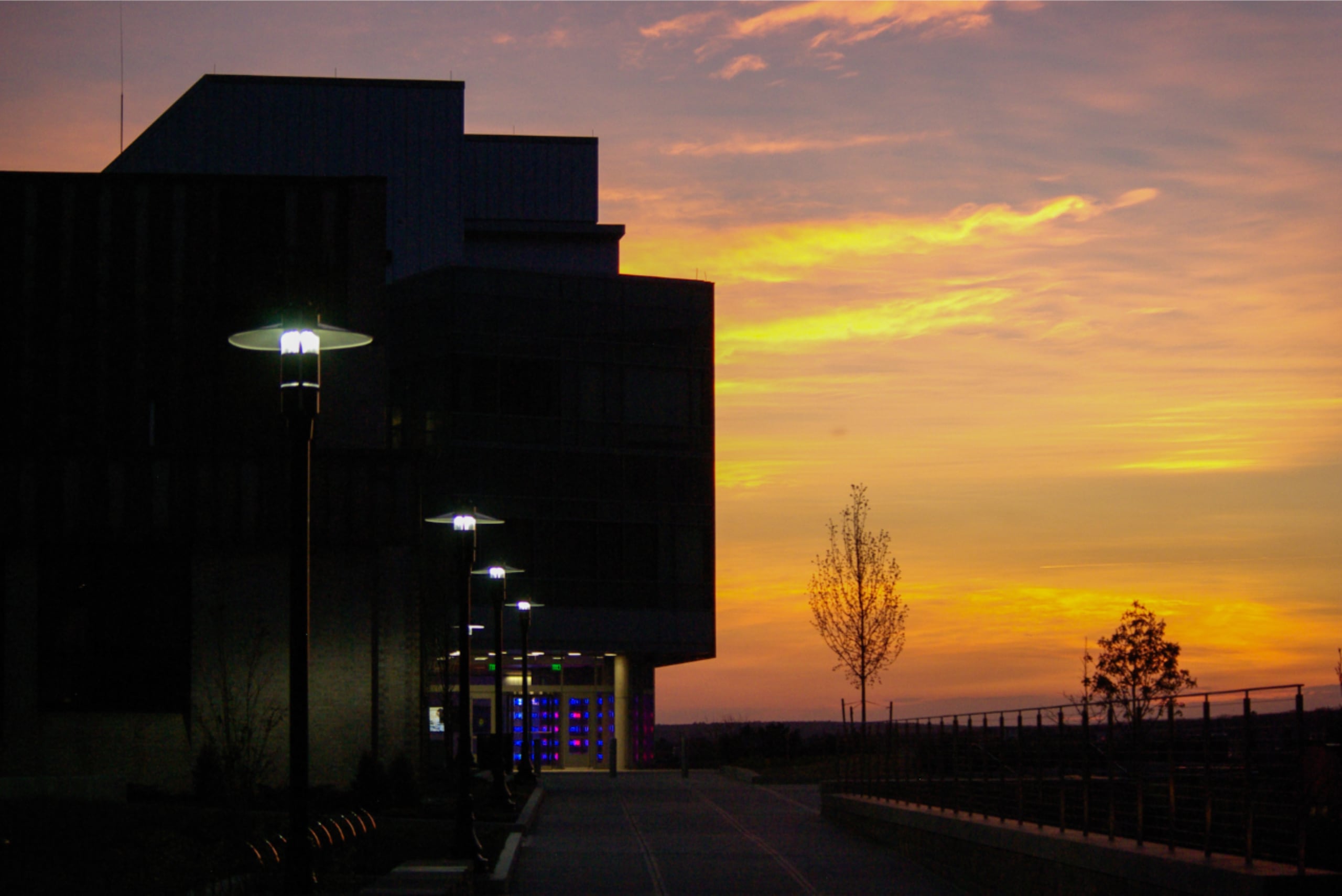 Beaupre Center for Chemical and Forensic Sciences at sunset