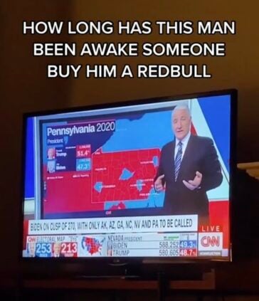 A John King meme: How long has this man been awake? Someone buy him a RedBull