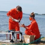 Cara Megill and Jacqui Roush tracking micro plastics in Narragansett Bay