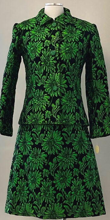 Givenchy green brocade jacket and dress at the TMD Historic Textile and Costume Collection and Gallery at URI