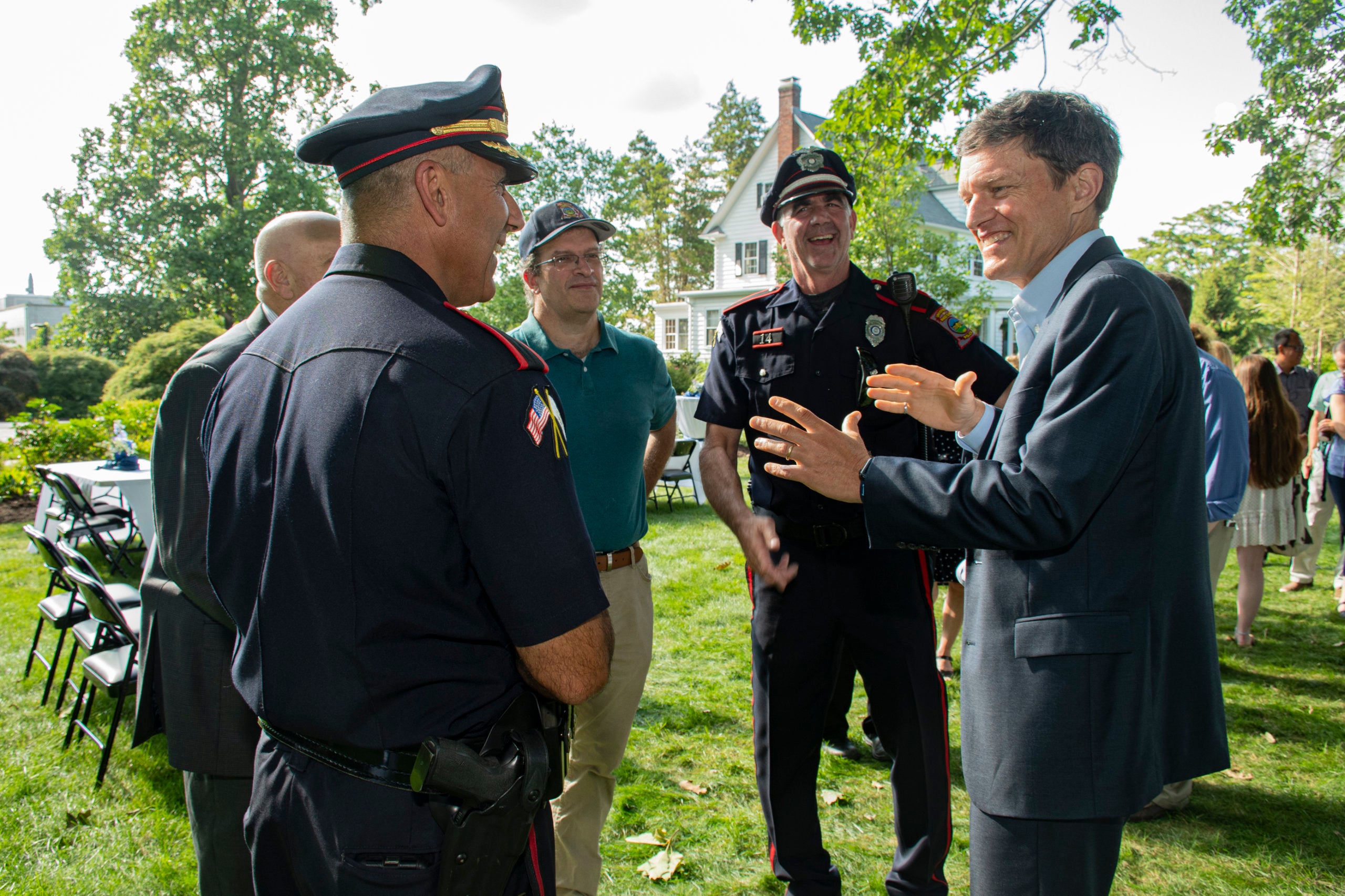 President Marc Parlange has an informal conversation with members of the URI Police