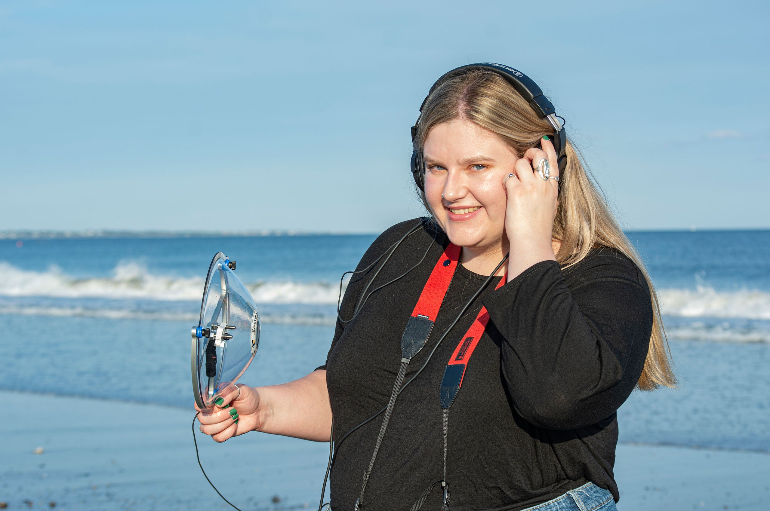 Isobel McCullough recording the sounds of Narragansett Beach
