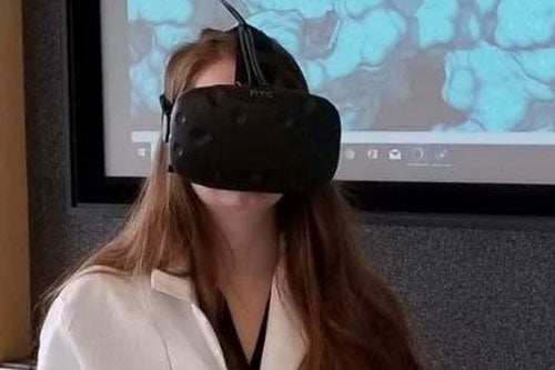 student using a virtual reality app