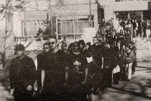 1998 march led by Brothers United for Action from Taft Hall to the Memorial Union.