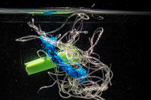 plastic floating underwater