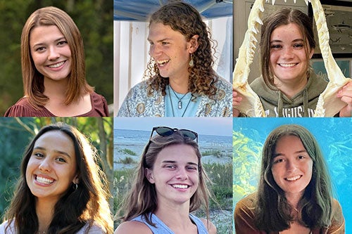 Headshots of the six URI sophomores who received the Hollings Scholarship in 2024