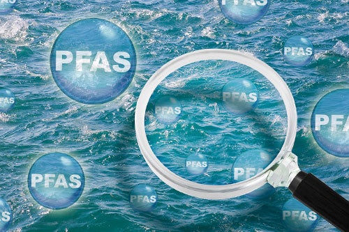 graphic of PFAS floating in the ocean