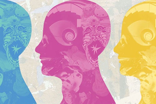 design made up of profile images in different colors