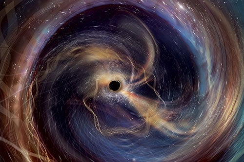 A rendering of GW250114, a significant collision between two black holes