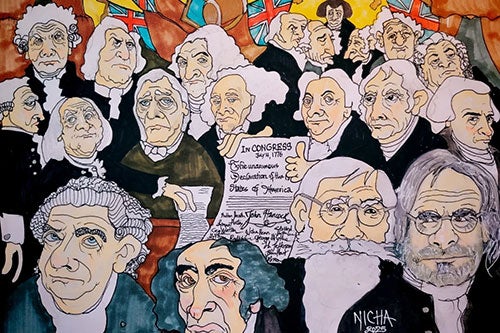 drawing depicting signers of the Declaration of Independence
